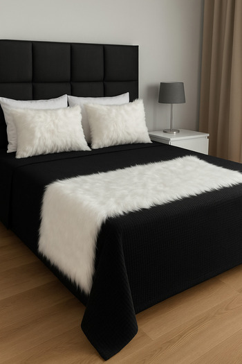 MER HOME Plush Long Furry Bed Runner Set (Off-White)