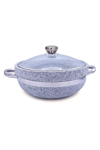 ELEGANT HOME Granite Stone Pot with Lid - Durable Cooking Pot 18cm