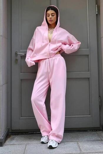 Madmext Pink Wide Leg Modal Women's Sweatpants Mg2122