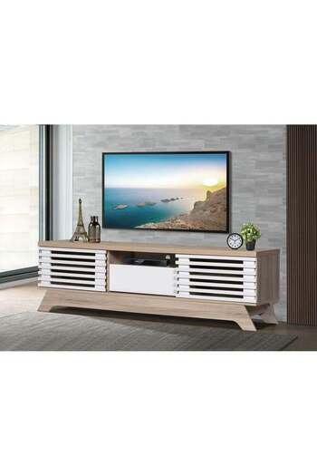 BAITY Modern TV Table with Drawers, 160cm - Wooden and White, Malaysian Made