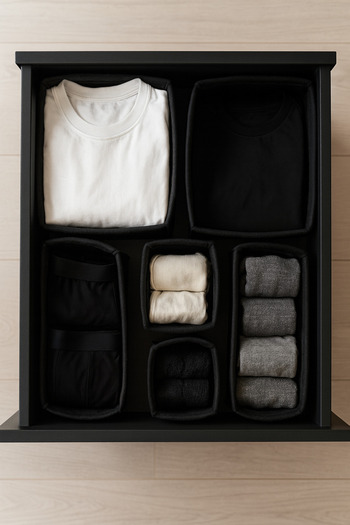 YUNUSOĞLU HOME Felt Drawer and Closet Organizer Set 6 Pieces - Black, Multi-Purpose Organizer Boxes