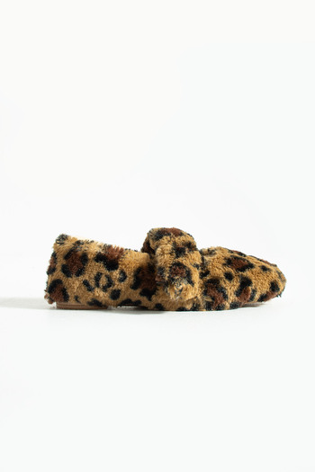 Friend & Trend Leopard Plush Winter Flat Sole Women's Ballerinas Ft3939