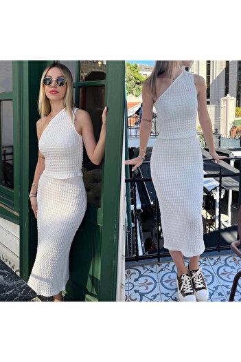 MetuCA Fusta midi cu fantă din țesătură Seersucker – Potrivire elegantă pe corp
