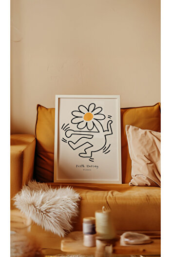 Push Studio Keith Haring - Daisy - Doğal Ahşap Çerçeveli Tablo