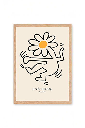 Push Studio Keith Haring - Daisy - Doğal Ahşap Çerçeveli Tablo
