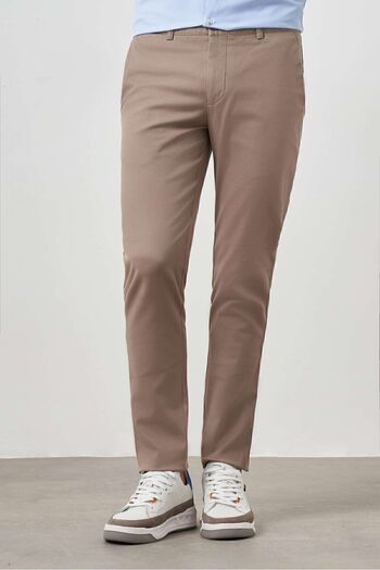 Morven Men's Beige Summer Cotton Side Pocket Slim Fit Chino Pants