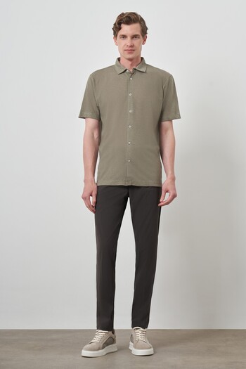Morven Men's Khaki Trendy Caped Collar Short Sleeve Shirt