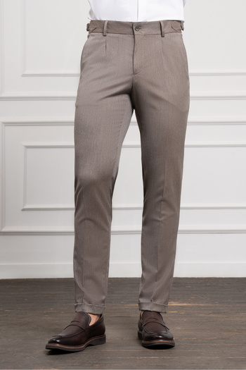 Morven Чоловічі штани KAHVE Trend Slim Fit з вузьким кроєм і складками