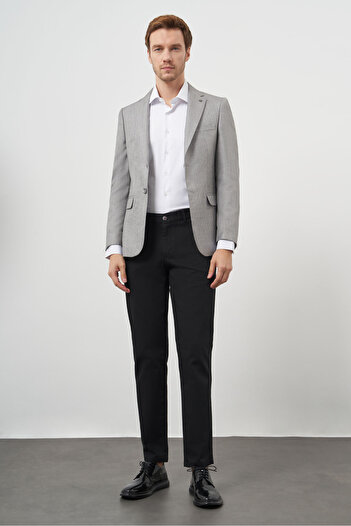 Morven Erkek Gri Poliviskon Slim Fit Mono Yaka Klasik Ceket