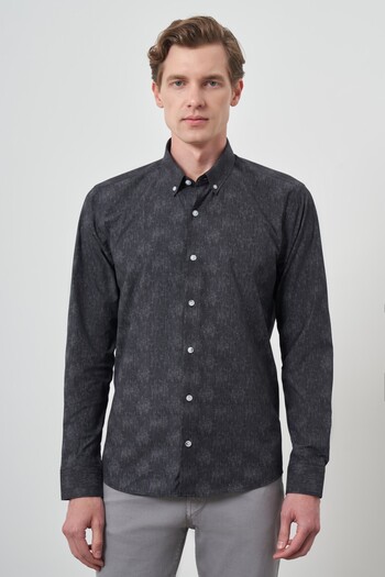 Morven Men's Black Slim Fit Buttoned Collar Shirt