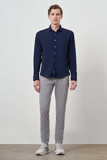 Morven Ανδρικό πουκάμισο με πέτο με μοτίβο Navy Blue Seersucker Trend Dynamic Fit