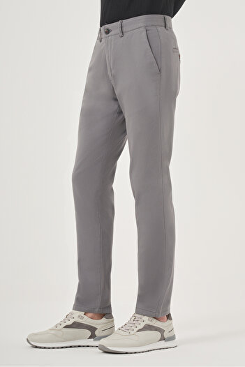 Morven Erkek Gri İhracat Yazlık Pamuk Yan Cep Slim Fit Chino Pantolon