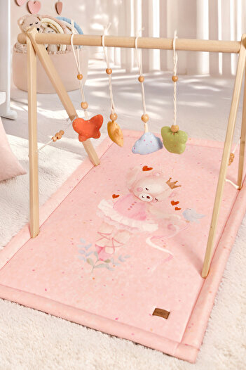 HAMUR Bebek Oyun Halısı Ahşap Oyun Matı Oyuncaklı Yenidoğan Aktivite Etkinlik Egzersiz Baby Gym Ballerina