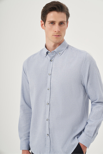 Morven Men's Blue Winter Button Collar Dynamic Fit Shirt