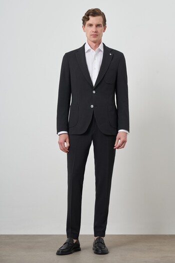 Morven Men's Black Trend Striped Slim Fit Mono Collar Suit
