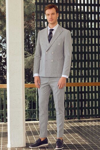 Morven Men's Blue Linen - Slim Fit Pointed Collar Suit