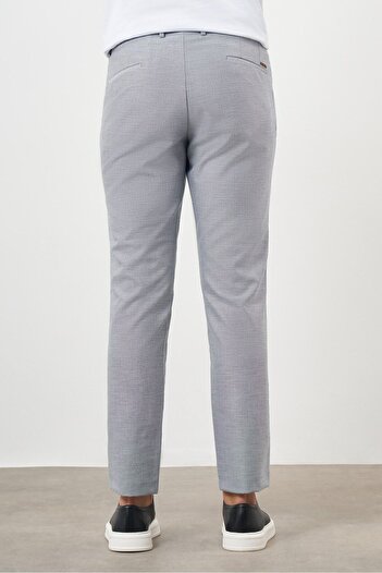 Morven Erkek Gri Poliviskon Trend Desenli Lastikli Slim Fit Pantolon