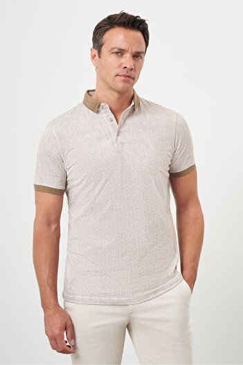 Morven Men's Light Brown Trend Compact Rotation Print Pique Polo Neck T-Shirt