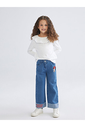 LC Waikiki Ecru Collar Detailed Combed Cotton Girls' T-Shirt