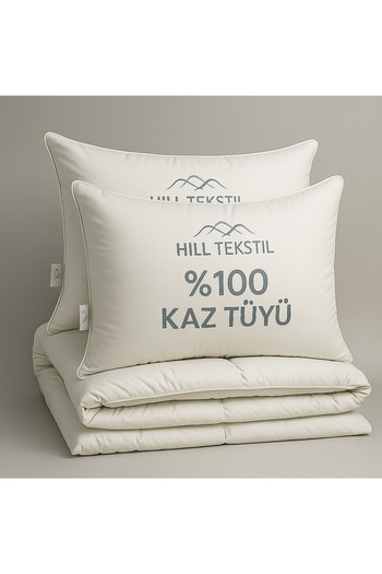 HILL TEKSTİL 100% гусяче пухове ковдрове комплект і 2 штуки подвійні ковдри з вапном 195x215