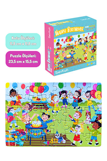 DoerKids Mutlu Doğum Günü Mini Puzzle | 3-7 Yaş - 40 Parça