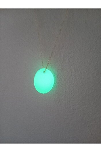Bahat Glowing in the Dark Phosphorescent Oval Pendant with Gold Color Metal Chain