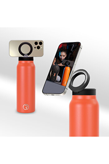 Sportsorigin MagSafe Insulated 32oz Water Bottle with Phone Holder, 360° Rotate, Hot 6H Cold 12H – Orange