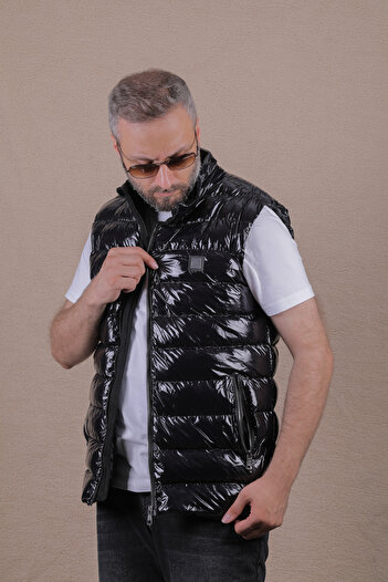 OHEPMODA Slim Fit Men's Shiny Puffer Vest