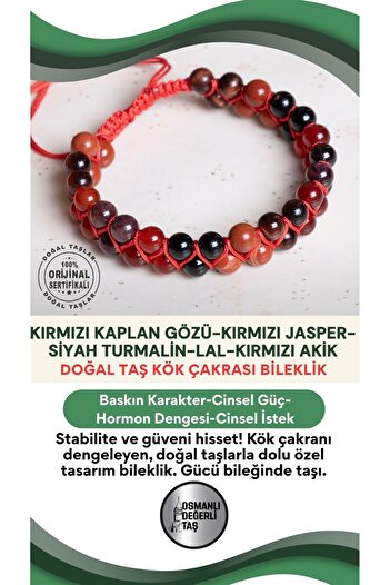 OSMANLI DEĞERLİ TAŞ Certified Root Chakra Natural Stone Macrame Adjustable Bracelet
