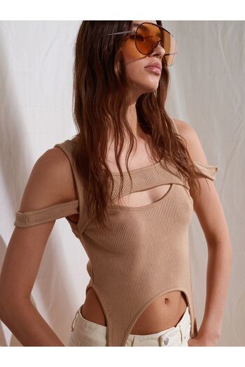 Dilvin 10345 Piped Knitwear Athlete-Beige