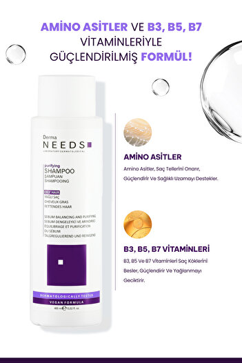 Derma Needs Yağlı Saçlar İçin Şampuan Şampuan 400ml |Sebum Dengeleyici| Biotinli, Sülfatsız, B5 Vitaminli