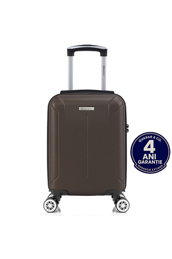 Quasar & Co. Troler cabina,40x30x20cm, bagaj mana, troller cifru, valiza 4 roti detasabile,ABS,SMART,dark coffee