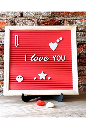 fikirstore Ahşap Çerçeveli Özelleştirilebilir Mesaj Panosu KIRMIZI Zeminli Beyaz Harf Setli Yazı Tahtası