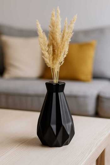 Lapida Home Decor Black Geometric Stone Vase 17 cm - Decorative Tabletop Flower Holder