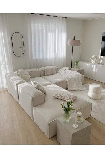 S Home Design Concept Frida 3 Modül Köşe Koltuk Keten, Dinlenme Modüllü 250x250