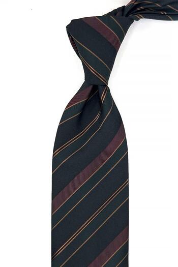 Kravatkolik Green - Black Stripe Pattern Classic Tie with Pocket Square Kk13206