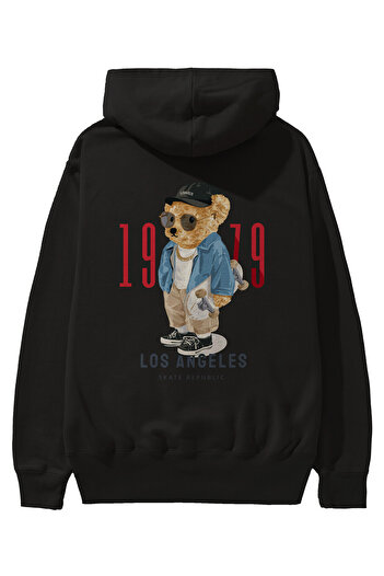 Ankhises Teddy Bear Los Angeles Πίσω εμπριμέ μαύρο φούτερ με κουκούλα μεγάλου μεγέθους ανδρικό γυναικείο