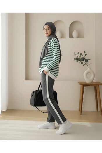 Modamorfo Crew Neck Side Striped Sweat - Emerald