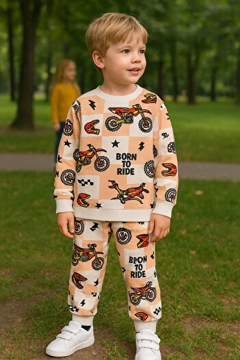Yalçınoğlu Kids Boys' Printed Suit I Casual, Home Wear for School, Daycare, and Park (1 Size up Is Recommended)