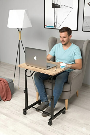 Depolife Eğim Yükseklik Ayarlı Laptop Sehpası Kahvaltı Ders Çalışma Bilgisayar Masası Metal Ayak Tekerlekli