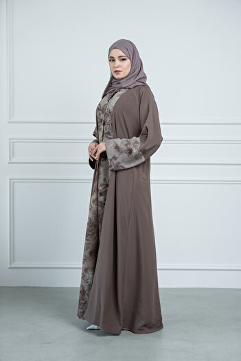 LAVİNİA Women's abaya from Lavinia, printed, super dew fabric, with powder chiffon fabric insert
