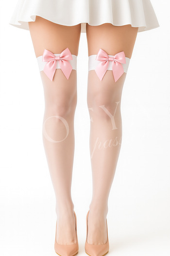 MySire Stretchy and Durable White Women's Socks - Pink Bow Toe Strengthening Garter Stockings
