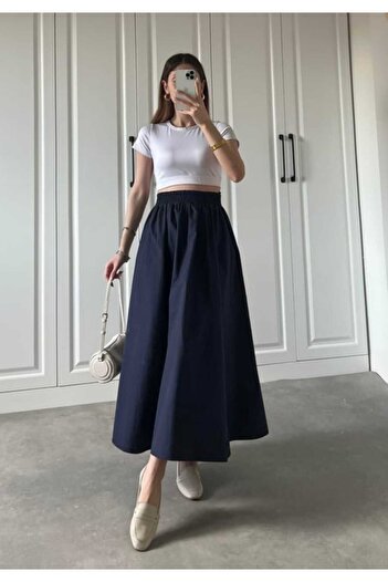 Gülmude Fusta hijab lungă, cu buzunare duble, țesătură poplin, talie elastică, fără căptușeală (90 cm)