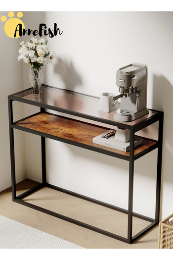 AnneFish 100*34.5*80cm Console Table 2tier Tempered Glass Top Coffee Corner Display Entryway Table Entrance