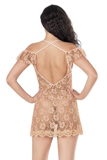 PRIMODA 4118 Model Women - Open Back Thin Strap Tulle Short Nightgown with Shoulder Detail