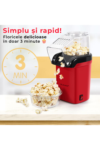 Bukate Bukate® Hot Air Popcorn Maker, Ready in max. 3 min, 1200W, Grain Dispenser Container
