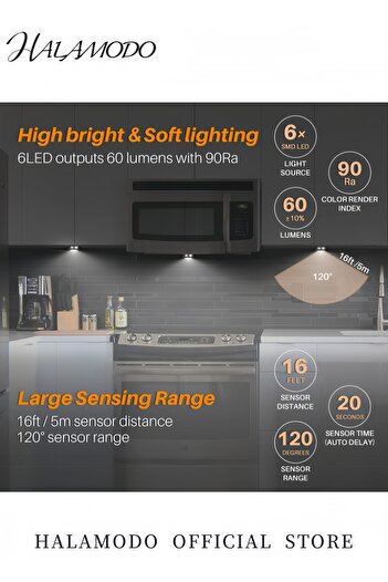 HALAMODO 3-Piece Ultra-Bright LED Motion Sensor Wireless Wall Night Lamps