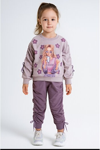 Moonstar Girl's Digital Print Side Drawstring Tracksuit Set