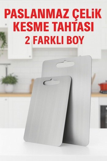 pınars Stellica 2 Pieces Stainless Steel Cutting Board Double-Sided Use with Sticky Silicone Gift