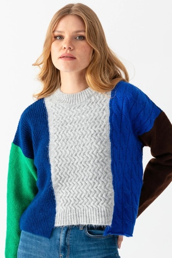 Noi Belis Color Block Oversize Soft Textured Knitwear Sweater Aw25Kz0016